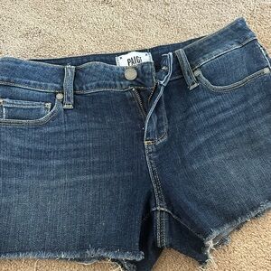 PAIGE Dark Blue Denim Cutoff Shorts